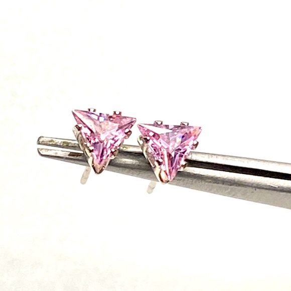 Pink Trillion Cut CZ Studs - Picture 3 of 6